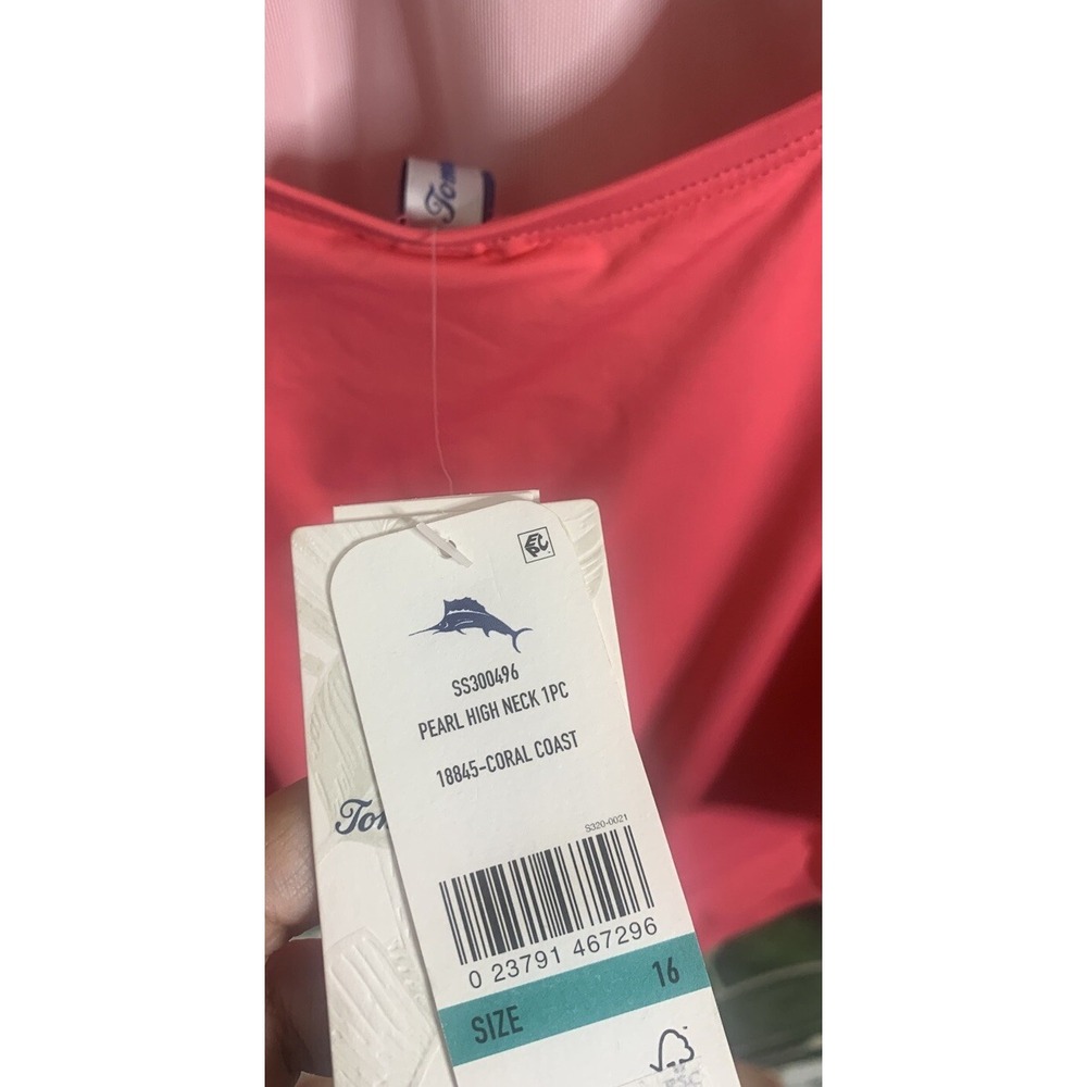Tommy Bahama Womens Size 16 High Neck Tie Back Coral One Piece Swimsuit NWT - Picture 6 of 8
